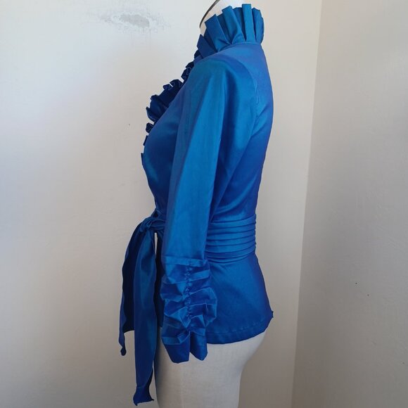 Tadashi Collection Blouse Tadashi Shoji Taffeta Ruffle Elegant Top Womens 4 - Picture 7 of 12